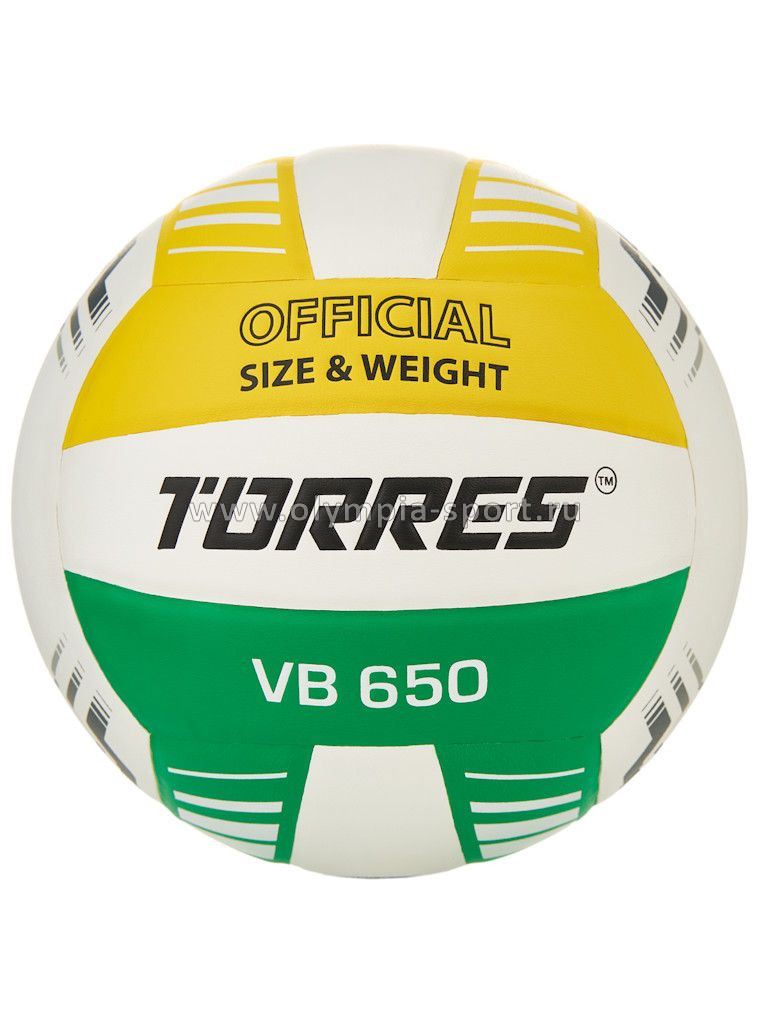 Мяч волейбольный TORRES VB 650 V32425, р. 5, ПУ, бел-зелено-жел