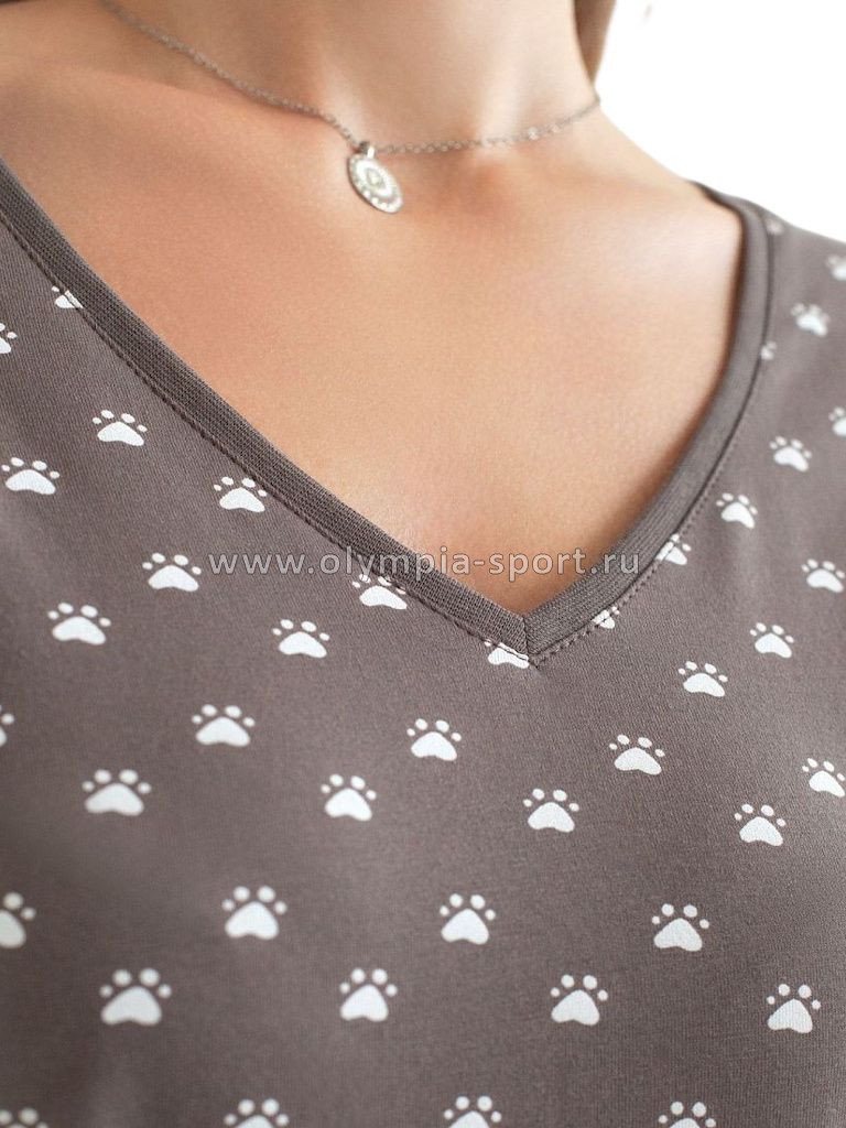 Футболка женская Vilatte D49.153 кофе-белый лапы