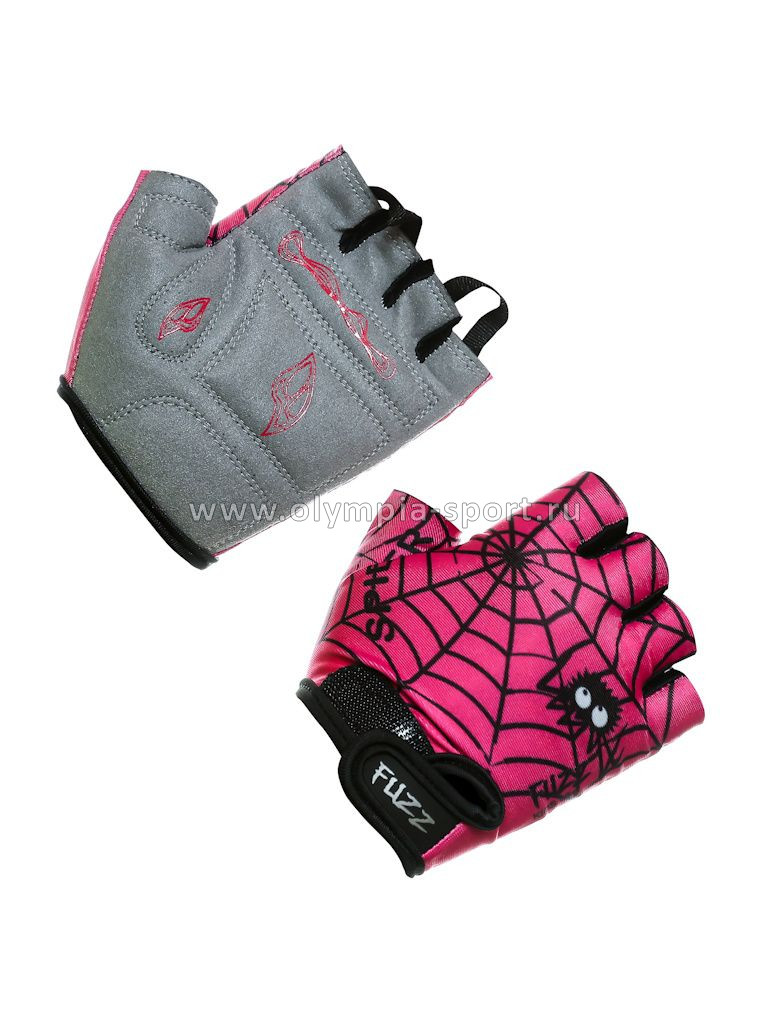 Велоперчатки Fuzz Spider детские розовые 6/M (4-6 лет) лайкра, GRIP GEL, с петельками, на липучке