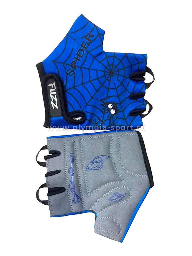 Велоперчатки Fuzz Spider детские синий-ч. 4/S (2-4 лет) лайкра, GRIP GEL, с петельками, на липучке